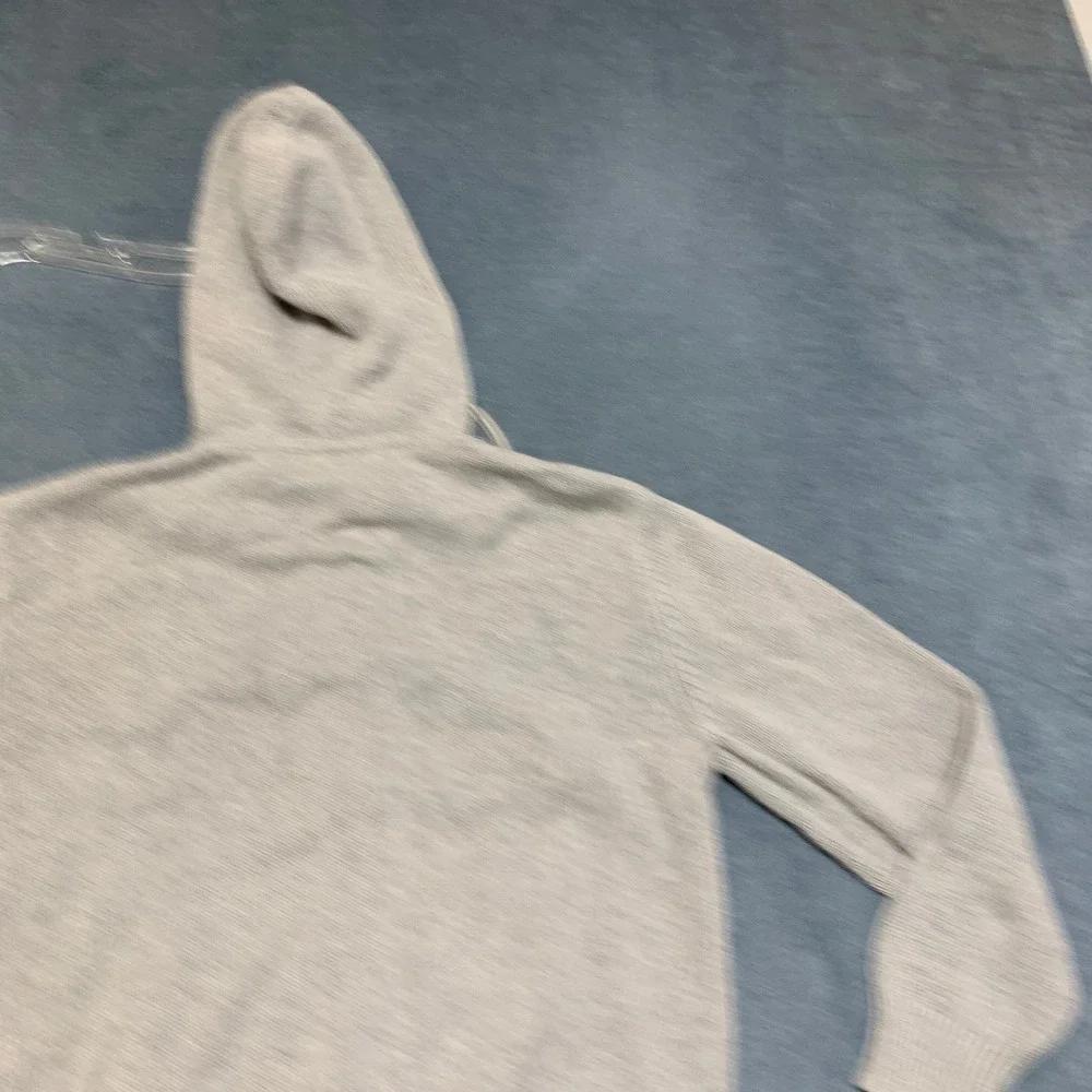 Gap Hoodie Kids Medium Heather Gray Full Zip Knit Ribbed Kangaroo Pockets Winter